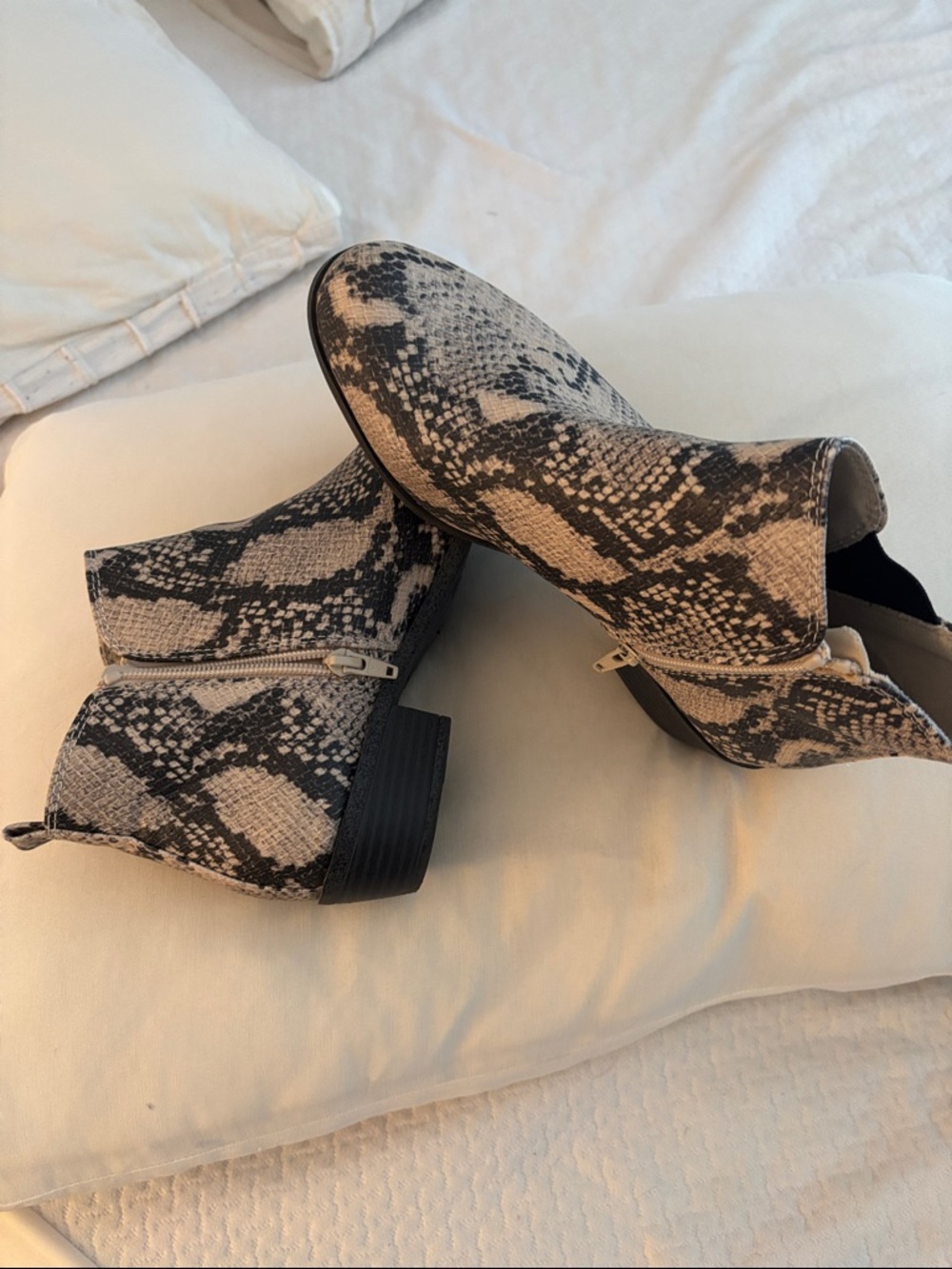 SO Snake-Print Ankle Boots in Beige and Black